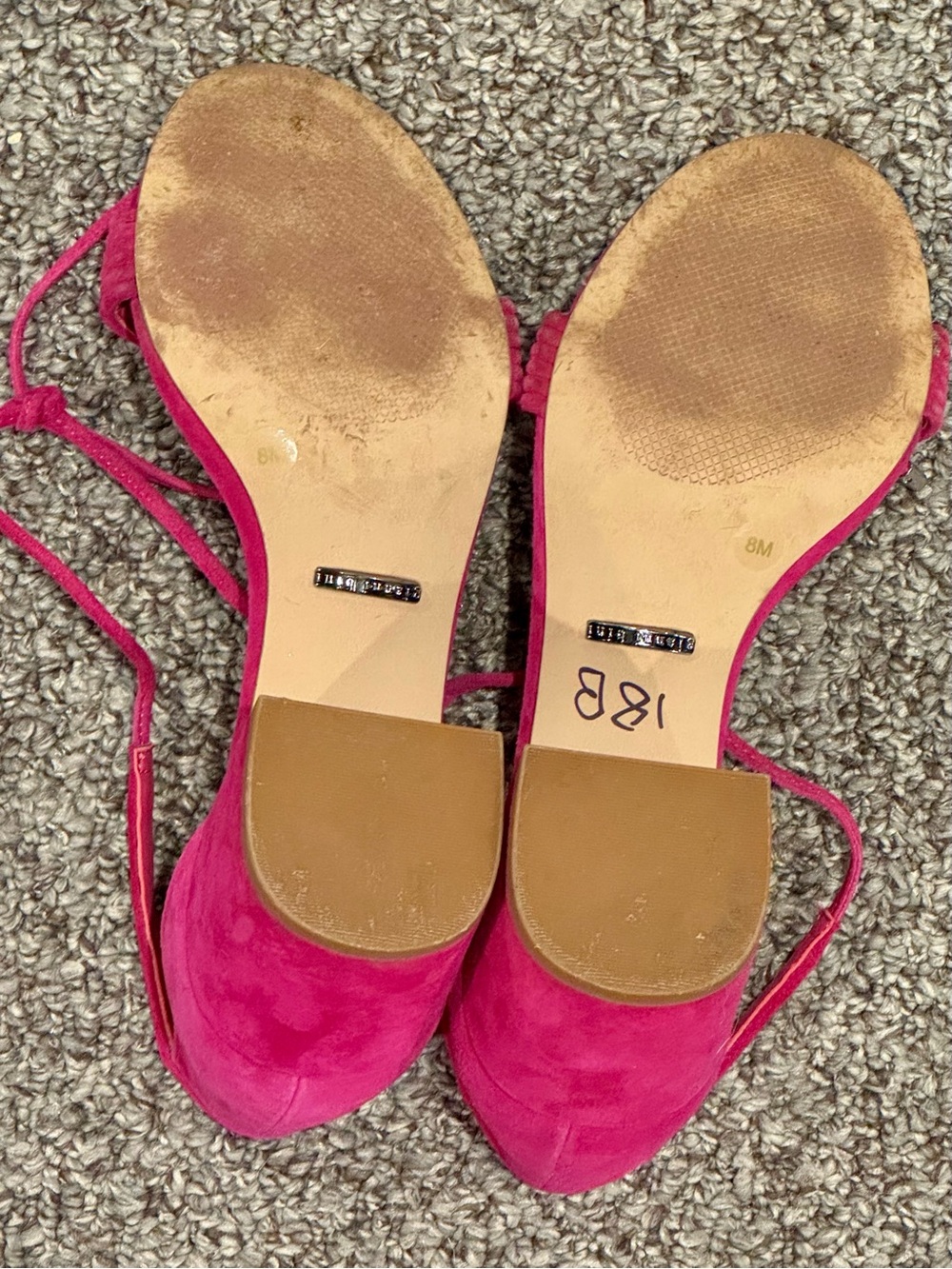 Gianni Bini Bright Fuchsia Suede Block Heel Sandals with Ankle Tie - Picture 6 of 7